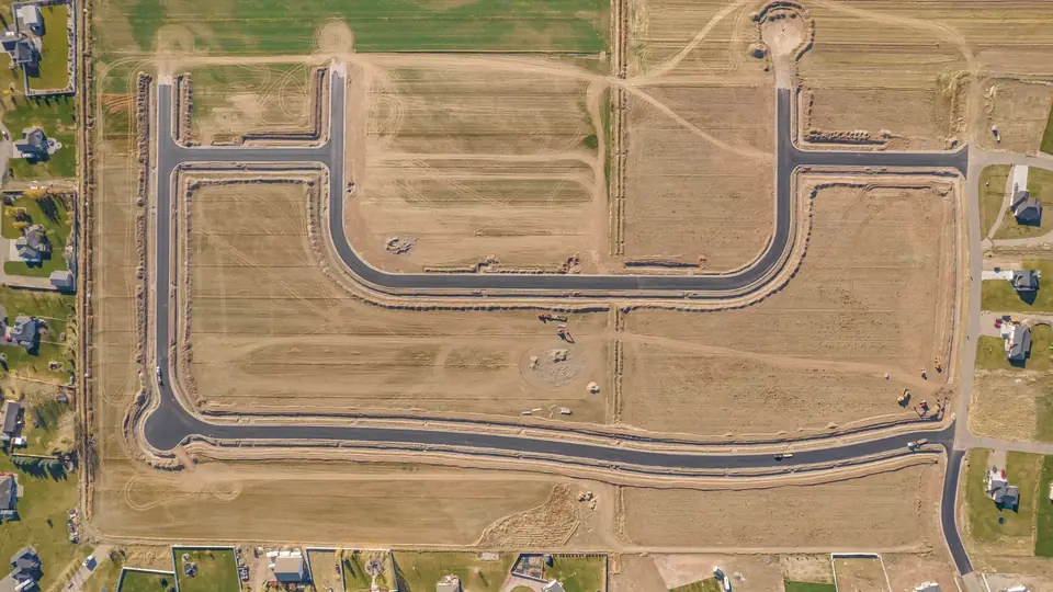 Drone view of Teton Heights lots in Rigby, Idaho